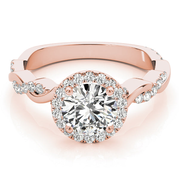 Cherished Braided Shank With Halo Head Round Diamond Engagement Ring in 10K/14K gold and platinum with certified lab-grown or natural diamonds
