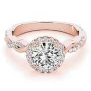 Cherished Braided Shank With Halo Head Round Diamond Engagement Ring in 10K/14K gold and platinum with certified lab-grown or natural diamonds