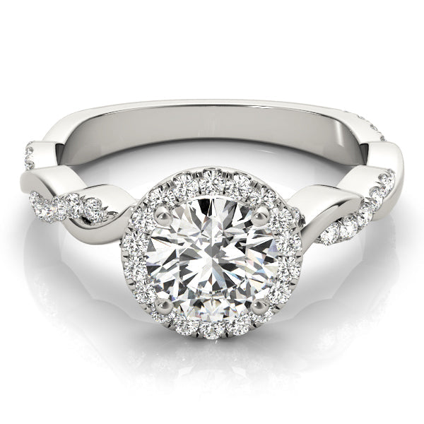 Cherished Braided Shank With Halo Head Round Diamond Engagement Ring in 10K/14K gold and platinum with certified lab-grown or natural diamonds