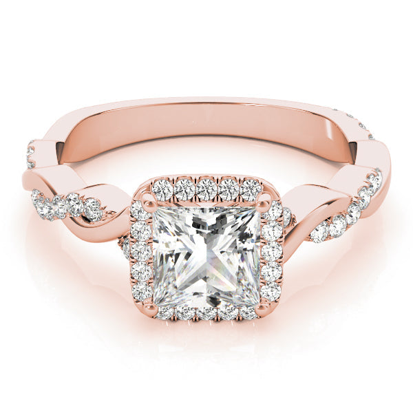 Refined Braided Shank With Cut Halo Head Princess Diamond Engagement Ring in 10K/14K gold and platinum with certified lab-grown or natural diamonds