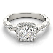 Refined Braided Shank With Cut Halo Head Princess Diamond Engagement Ring in 10K/14K gold and platinum with certified lab-grown or natural diamonds