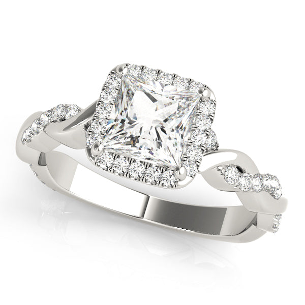 Refined Braided Shank With Cut Halo Head Princess Diamond Engagement Ring in 10K/14K gold and platinum with certified lab-grown or natural diamonds