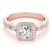 Refined Braided Shank With Cut Halo Head Princess Diamond Engagement Ring in 10K/14K gold and platinum with certified lab-grown or natural diamonds
