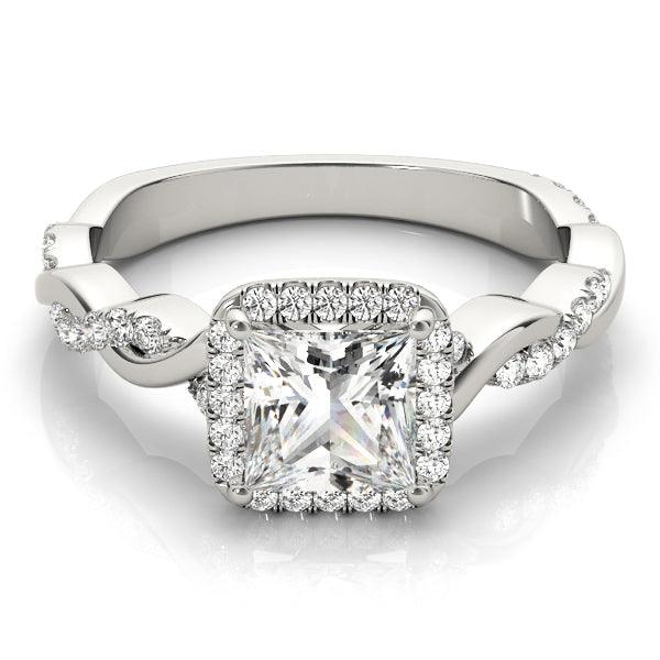 Refined Braided Shank With Cut Halo Head Princess Diamond Engagement Ring in 10K/14K gold and platinum with certified lab-grown or natural diamonds