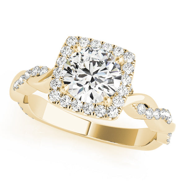 Iconic Braided Shank With Center Halo Round Diamond Engagement Ring in 10K/14K gold and platinum with certified lab-grown or natural diamonds