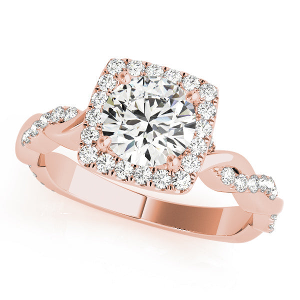Iconic Braided Shank With Center Halo Round Diamond Engagement Ring in 10K/14K gold and platinum with certified lab-grown or natural diamonds