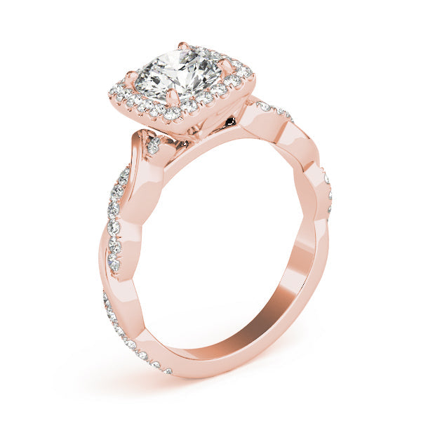 Iconic Braided Shank With Center Halo Round Diamond Engagement Ring in 10K/14K gold and platinum with certified lab-grown or natural diamonds