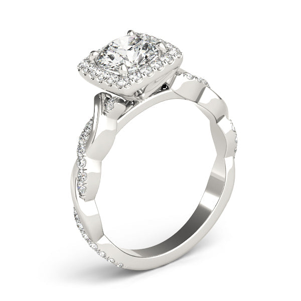 Iconic Braided Shank With Center Halo Round Diamond Engagement Ring in 10K/14K gold and platinum with certified lab-grown or natural diamonds