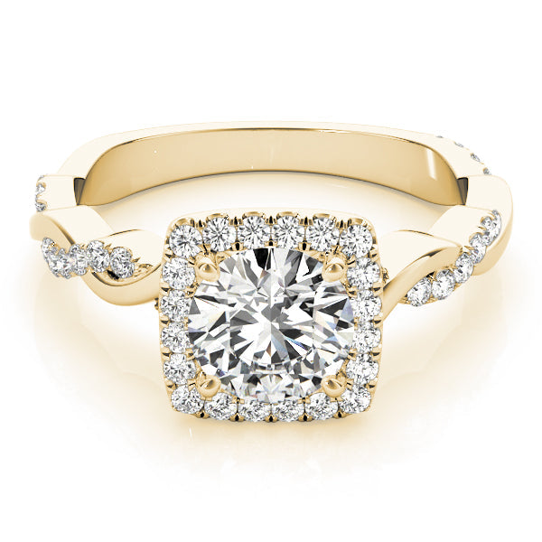 Iconic Braided Shank With Center Halo Round Diamond Engagement Ring in 10K/14K gold and platinum with certified lab-grown or natural diamonds