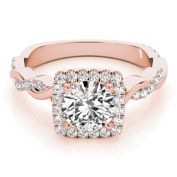 Iconic Braided Shank With Center Halo Round Diamond Engagement Ring in 10K/14K gold and platinum with certified lab-grown or natural diamonds