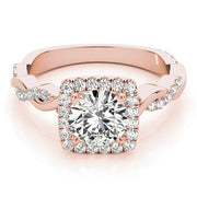 Iconic Braided Shank With Center Halo Round Diamond Engagement Ring in 10K/14K gold and platinum with certified lab-grown or natural diamonds