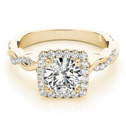 Iconic Braided Shank With Center Halo Round Diamond Engagement Ring in 10K/14K gold and platinum with certified lab-grown or natural diamonds