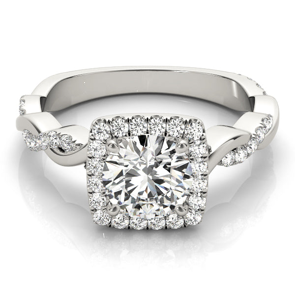 Iconic Braided Shank With Center Halo Round Diamond Engagement Ring in 10K/14K gold and platinum with certified lab-grown or natural diamonds