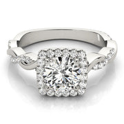 Iconic Braided Shank With Center Halo Round Diamond Engagement Ring in 10K/14K gold and platinum with certified lab-grown or natural diamonds