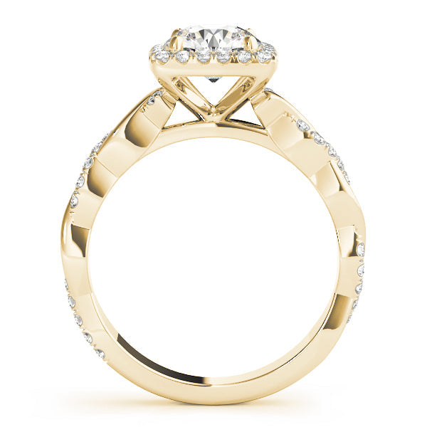 Iconic Braided Shank With Center Halo Round Diamond Engagement Ring in 10K/14K gold and platinum with certified lab-grown or natural diamonds