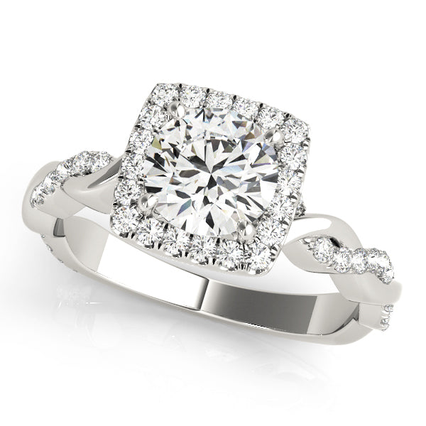 Iconic Braided Shank With Center Halo Round Diamond Engagement Ring in 10K/14K gold and platinum with certified lab-grown or natural diamonds