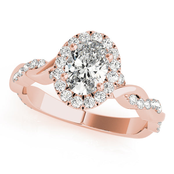 Noble Braided Shank With Halo Head Oval Diamond Engagement Ring in 10K/14K gold and platinum with certified lab-grown or natural diamonds