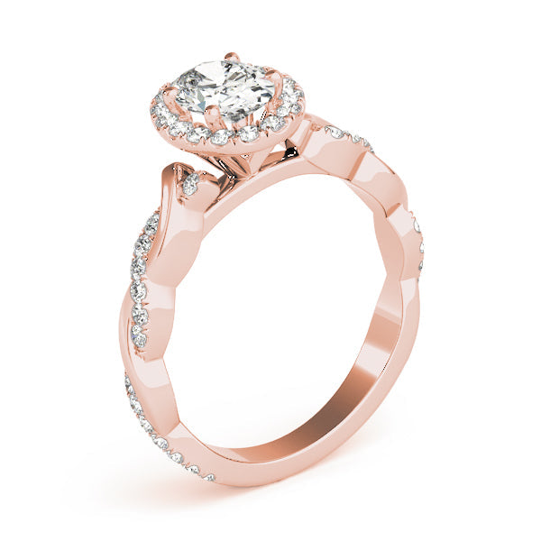 Noble Braided Shank With Halo Head Oval Diamond Engagement Ring in 10K/14K gold and platinum with certified lab-grown or natural diamonds