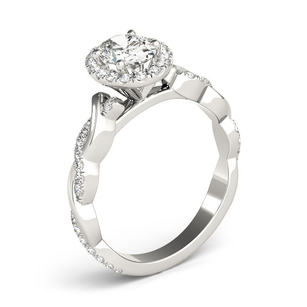 Noble Braided Shank With Halo Head Oval Diamond Engagement Ring in 10K/14K gold and platinum with certified lab-grown or natural diamonds