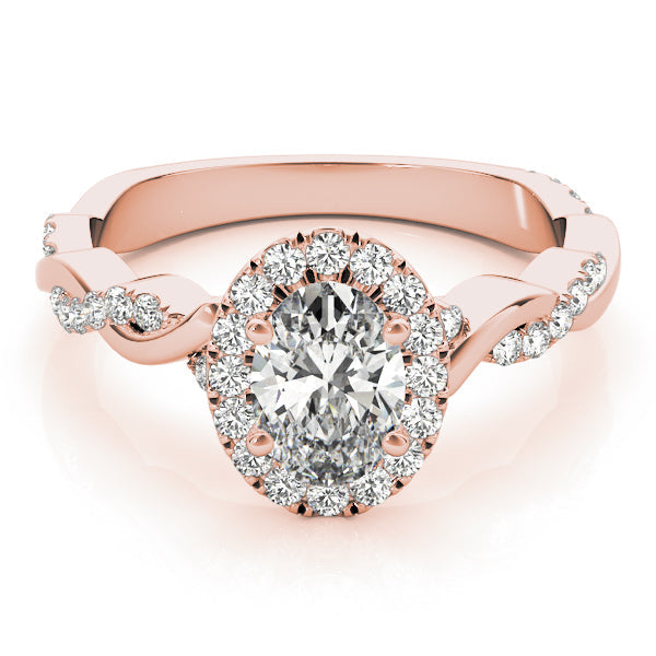 Noble Braided Shank With Halo Head Oval Diamond Engagement Ring in 10K/14K gold and platinum with certified lab-grown or natural diamonds