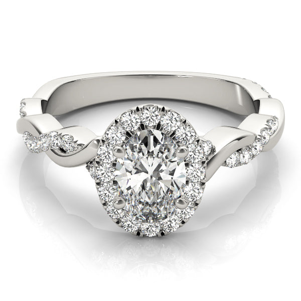 Noble Braided Shank With Halo Head Oval Diamond Engagement Ring in 10K/14K gold and platinum with certified lab-grown or natural diamonds