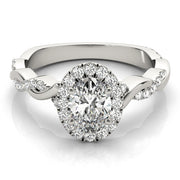 Noble Braided Shank With Halo Head Oval Diamond Engagement Ring in 10K/14K gold and platinum with certified lab-grown or natural diamonds
