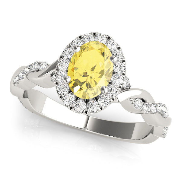 Noble Braided Shank With Halo Head Oval Diamond Engagement Ring in 10K/14K gold and platinum with certified lab-grown or natural diamonds