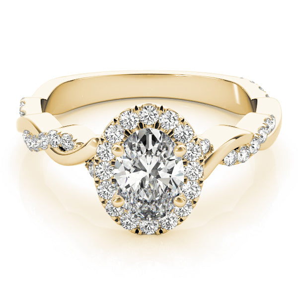 Noble Braided Shank With Halo Head Oval Diamond Engagement Ring in 10K/14K gold and platinum with certified lab-grown or natural diamonds
