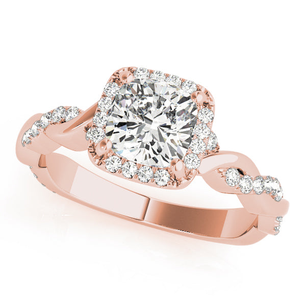 Artisan Braided Shank With Halo Head Cushion Diamond Engagement Ring in 10K/14K gold and platinum with certified lab-grown or natural diamonds
