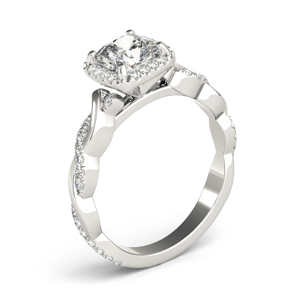 Artisan Braided Shank With Halo Head Cushion Diamond Engagement Ring in 10K/14K gold and platinum with certified lab-grown or natural diamonds