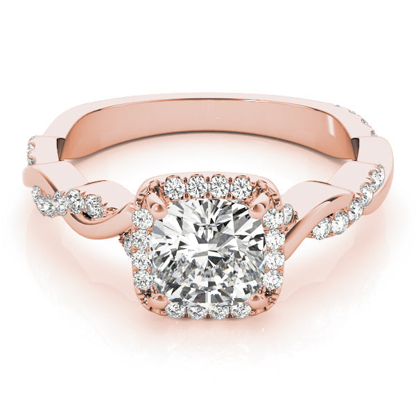 Artisan Braided Shank With Halo Head Cushion Diamond Engagement Ring in 10K/14K gold and platinum with certified lab-grown or natural diamonds