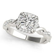 Artisan Braided Shank With Halo Head Cushion Diamond Engagement Ring in 10K/14K gold and platinum with certified lab-grown or natural diamonds