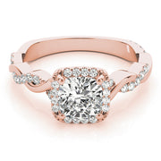 Artisan Braided Shank With Halo Head Cushion Diamond Engagement Ring in 10K/14K gold and platinum with certified lab-grown or natural diamonds