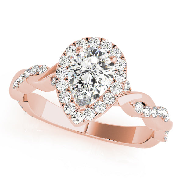 Bespoke Braided Shank With Halo Head Pear Diamond Engagement Ring in 10K/14K gold and platinum with certified lab-grown or natural diamonds