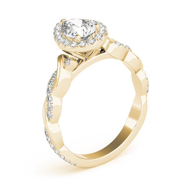 Bespoke Braided Shank With Halo Head Pear Diamond Engagement Ring in 10K/14K gold and platinum with certified lab-grown or natural diamonds