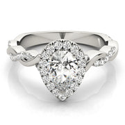 Bespoke Braided Shank With Halo Head Pear Diamond Engagement Ring in 10K/14K gold and platinum with certified lab-grown or natural diamonds