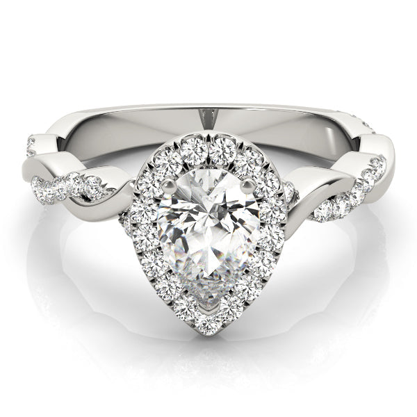 Bespoke Braided Shank With Halo Head Pear Diamond Engagement Ring in 10K/14K gold and platinum with certified lab-grown or natural diamonds