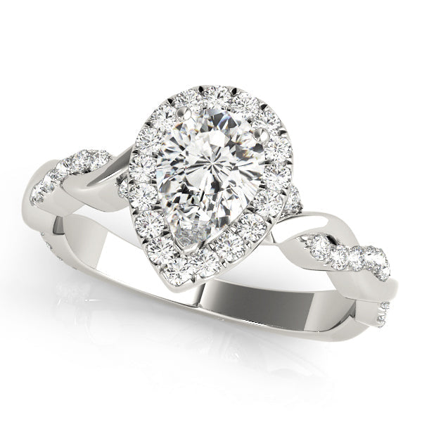 Bespoke Braided Shank With Halo Head Pear Diamond Engagement Ring in 10K/14K gold and platinum with certified lab-grown or natural diamonds