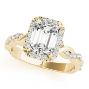 Exquisite Braided Shank With Cut Halo Head Emerald Diamond Engagement Ring in 10K/14K gold and platinum with certified lab-grown or natural diamonds
