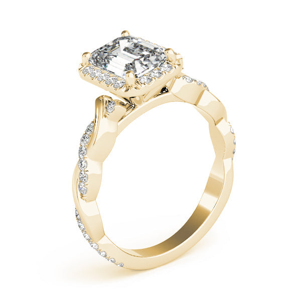 Exquisite Braided Shank With Cut Halo Head Emerald Diamond Engagement Ring in 10K/14K gold and platinum with certified lab-grown or natural diamonds