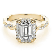 Exquisite Braided Shank With Cut Halo Head Emerald Diamond Engagement Ring in 10K/14K gold and platinum with certified lab-grown or natural diamonds
