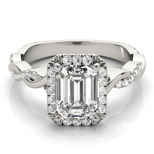 Exquisite Braided Shank With Cut Halo Head Emerald Diamond Engagement Ring in 10K/14K gold and platinum with certified lab-grown or natural diamonds