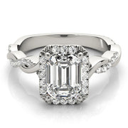Exquisite Braided Shank With Cut Halo Head Emerald Diamond Engagement Ring in 10K/14K gold and platinum with certified lab-grown or natural diamonds