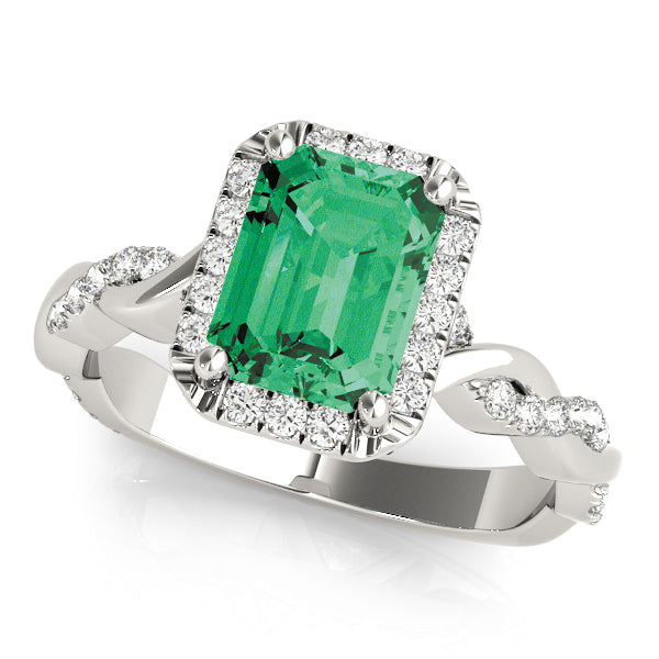 Exquisite Braided Shank With Cut Halo Head Emerald Diamond Engagement Ring in 10K/14K gold and platinum with certified lab-grown or natural diamonds