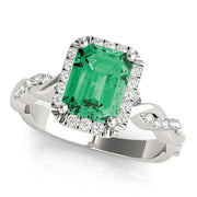 Exquisite Braided Shank With Cut Halo Head Emerald Diamond Engagement Ring in 10K/14K gold and platinum with certified lab-grown or natural diamonds