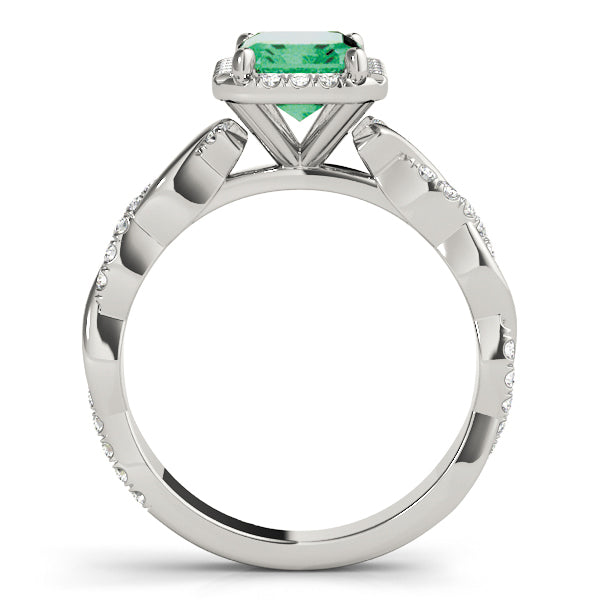 Exquisite Braided Shank With Cut Halo Head Emerald Diamond Engagement Ring in 10K/14K gold and platinum with certified lab-grown or natural diamonds