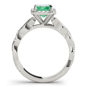 Exquisite Braided Shank With Cut Halo Head Emerald Diamond Engagement Ring in 10K/14K gold and platinum with certified lab-grown or natural diamonds