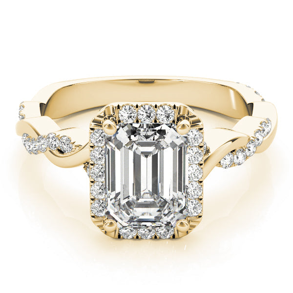 Exquisite Braided Shank With Cut Halo Head Emerald Diamond Engagement Ring in 10K/14K gold and platinum with certified lab-grown or natural diamonds
