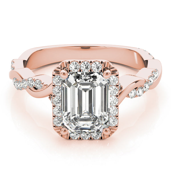 Exquisite Braided Shank With Cut Halo Head Emerald Diamond Engagement Ring in 10K/14K gold and platinum with certified lab-grown or natural diamonds