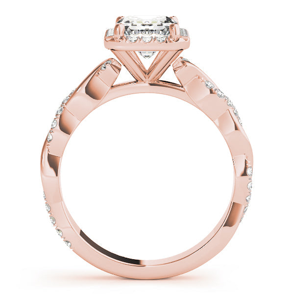 Exquisite Braided Shank With Cut Halo Head Emerald Diamond Engagement Ring in 10K/14K gold and platinum with certified lab-grown or natural diamonds